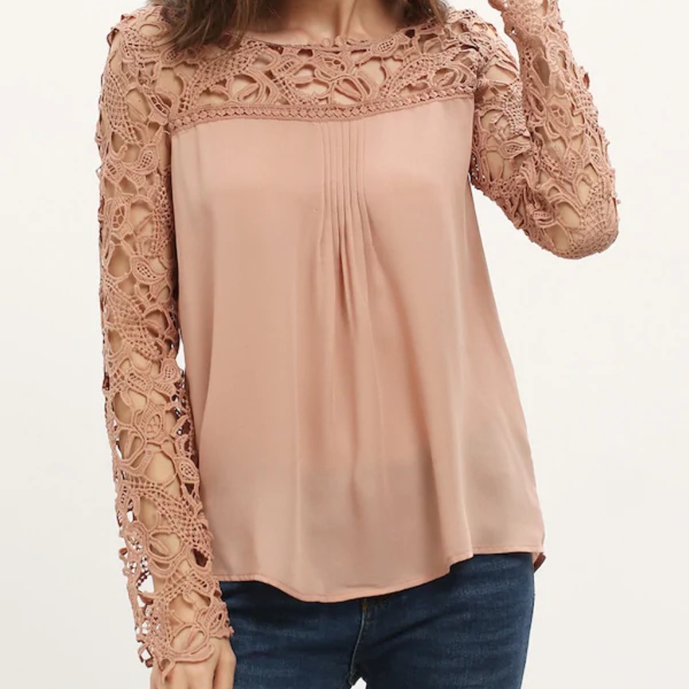 Shein Long Sleeve Lace Chiffon Blouse